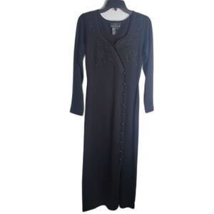 Vintage Carole Little Black Beaded Embellished Knit Dress Size Small